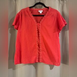NWT Liz Claiborne Red Lace Trim Top